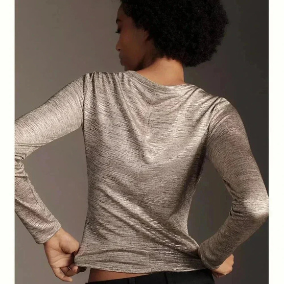 Pilcro Andie Ribbed Henley Metallic Top Size XL Shimmer Shine Edition - Picture 2 of 7